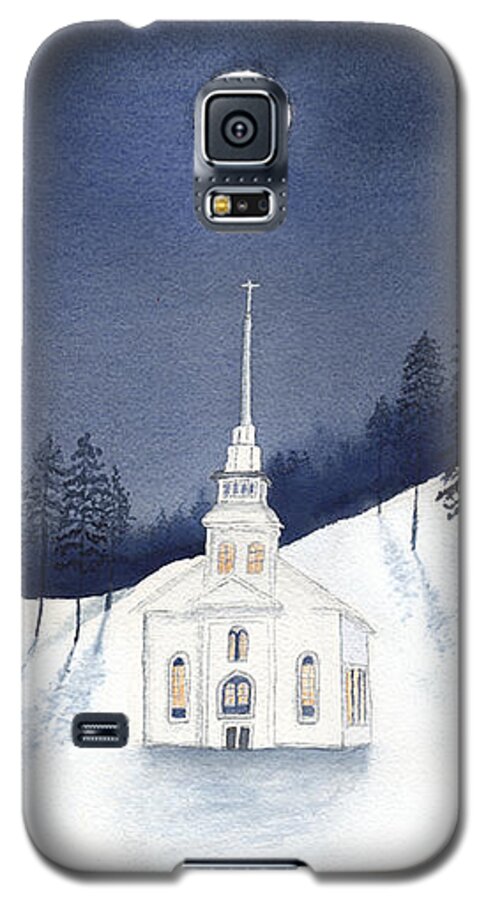 Church Galaxy S5 Case featuring the painting Country Church in Moonlight 2, Silent Night by Conni Schaftenaar