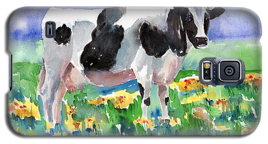 Cow Galaxy S5 Case featuring the painting Cow In The Meadow by Arline Wagner