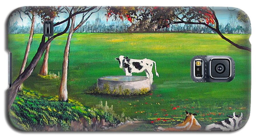Cows Galaxy S5 Case featuring the painting Cow Tales by Gloria E Barreto-Rodriguez