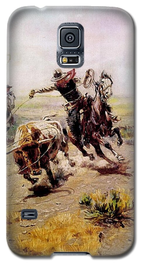 Cowboy Roping A Steer Galaxy S5 Case featuring the digital art Cowboy Roping A Steer by Charles Russell