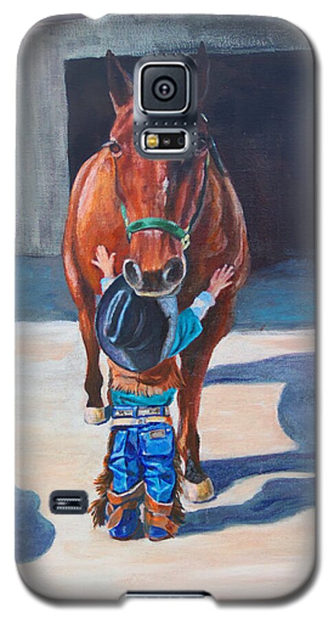 Little Cowboy Art Galaxy S5 Case featuring the painting Cowboy's First Love by Karen Kennedy Chatham