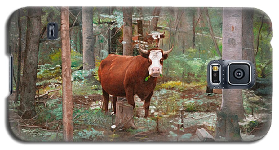 Landscape Galaxy S5 Case featuring the painting Cows in the Woods by Joshua Martin