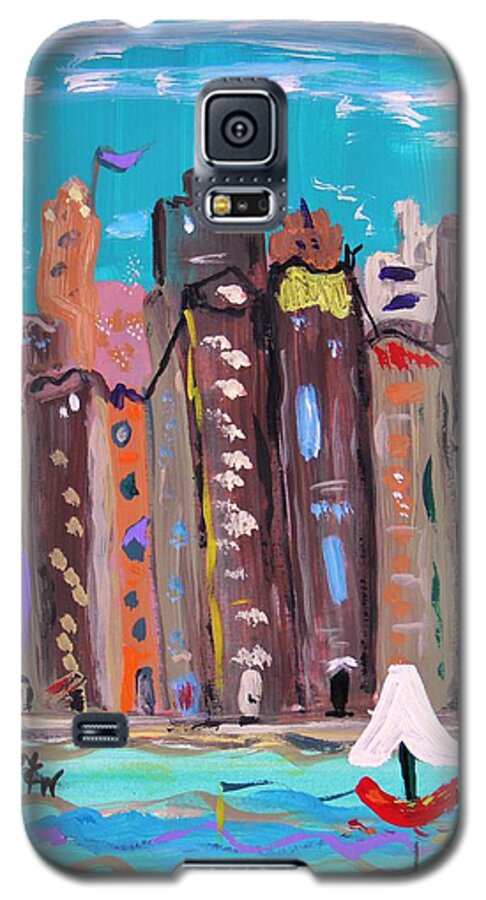 Sail Galaxy S5 Case featuring the painting Crowded by the Sea by Mary Carol Williams