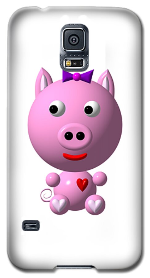 Pigs Galaxy S5 Case featuring the digital art Cute Pink Pig with Purple Bow by Rose Santuci-Sofranko