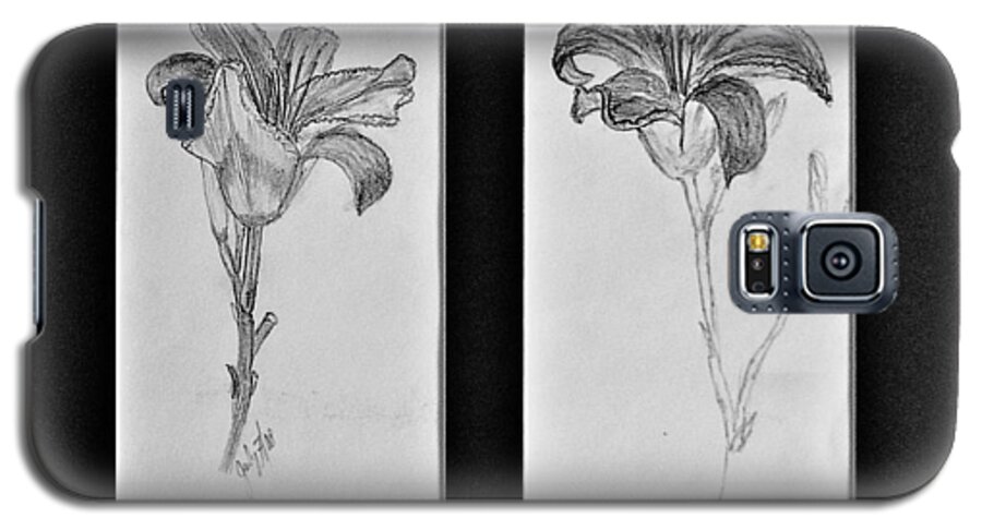 Pencil Sketches Galaxy S5 Case featuring the drawing Day lilies by Peggy King