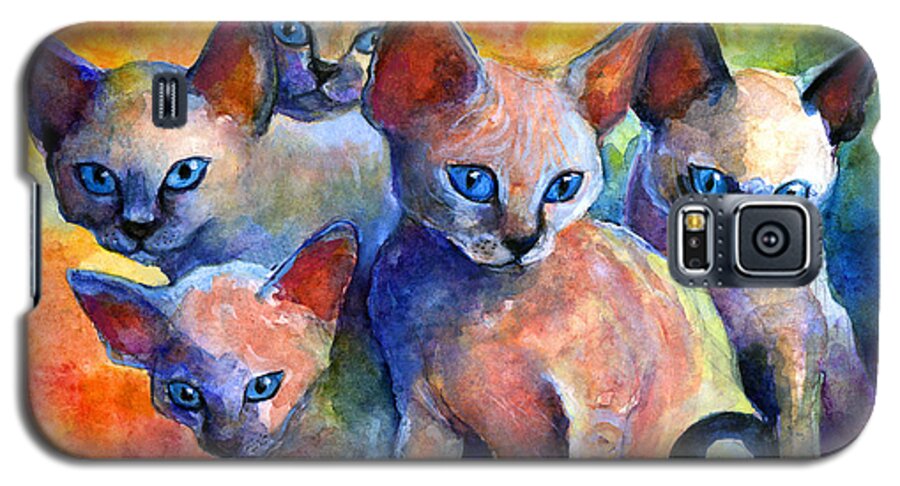 Kittens Galaxy S5 Case featuring the painting Devon Rex kitten cats by Svetlana Novikova