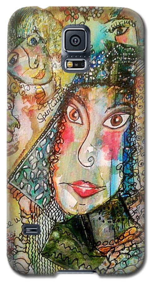 Girl Galaxy S5 Case featuring the mixed media Doe Eyed Girl and her Spirit Guides by Mimulux Patricia No