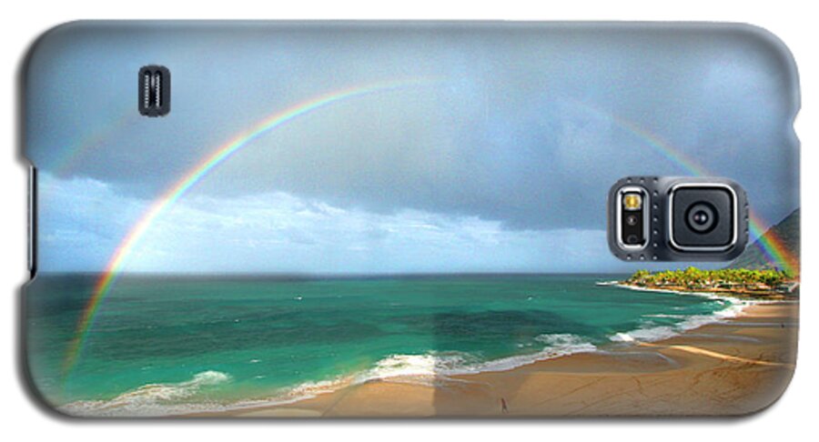 Hawaii Galaxy S5 Case featuring the photograph Double Rainbow Over Turtle Beach by Vicki Hone Smith