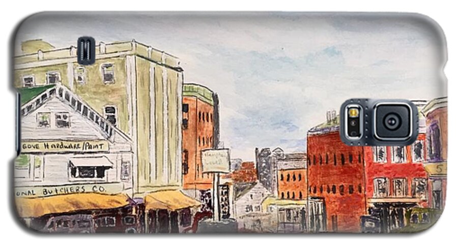 Amesbury Galaxy S5 Case featuring the painting Downtown Amesbury Ma circa 1920 by Anne Sands