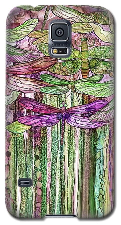 Carol Cavalaris Galaxy S5 Case featuring the mixed media Dragonfly Bloomies 2 - Pink by Carol Cavalaris