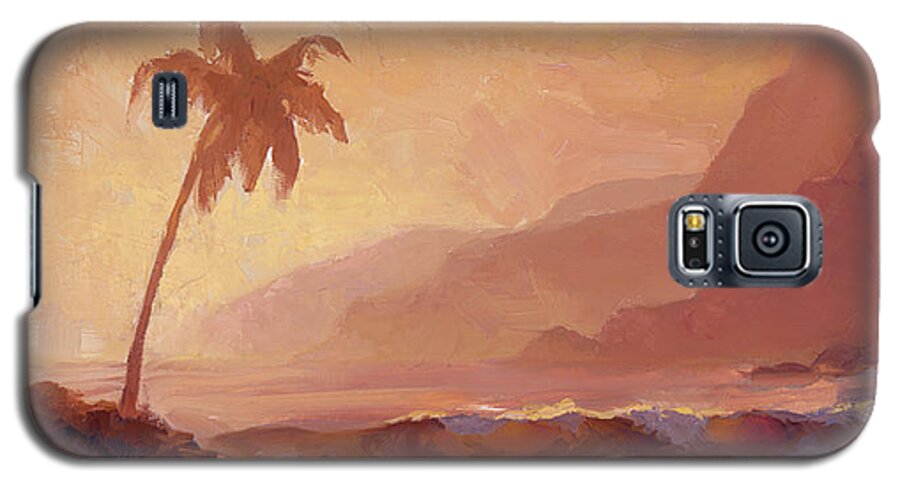 Hawaiian Palm Tree Landscape Galaxy S5 Case featuring the painting Dreams of Hawaii - Tropical Beach Sunset Paradise Landscape Painting by K Whitworth