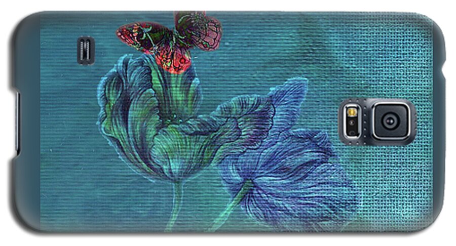 Illustrated Tulip Galaxy S5 Case featuring the painting Dreamy Tulip with Gemlike Butterfly by Judith Cheng