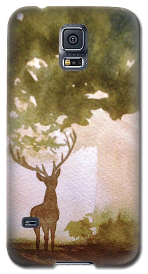 Stag Galaxy S5 Case featuring the painting Edge of the Forrest by Marilyn Jacobson
