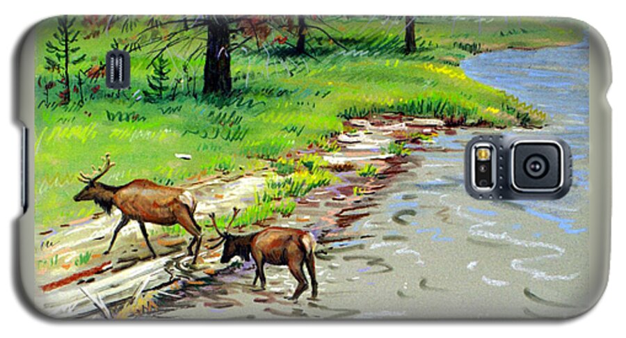 Elks Galaxy S5 Case featuring the painting Elks Crossing by Donald Maier