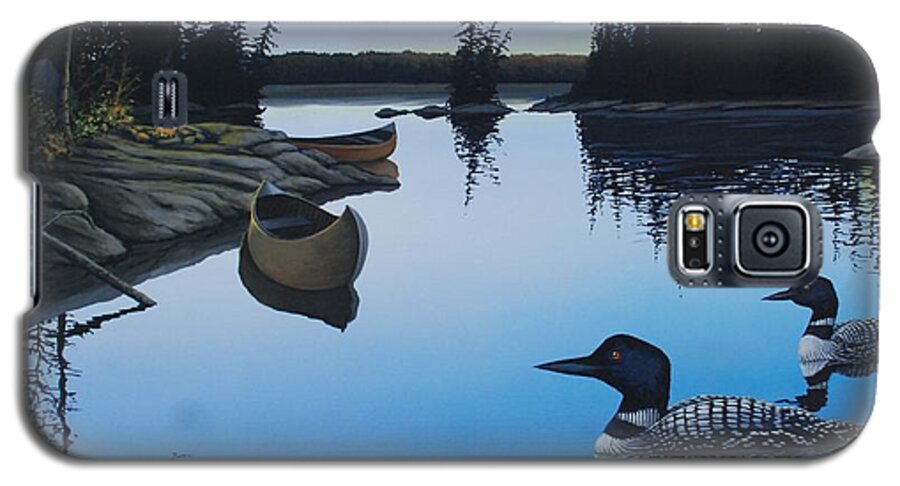 Loons Galaxy S5 Case featuring the painting Evening Loons by Anthony J Padgett
