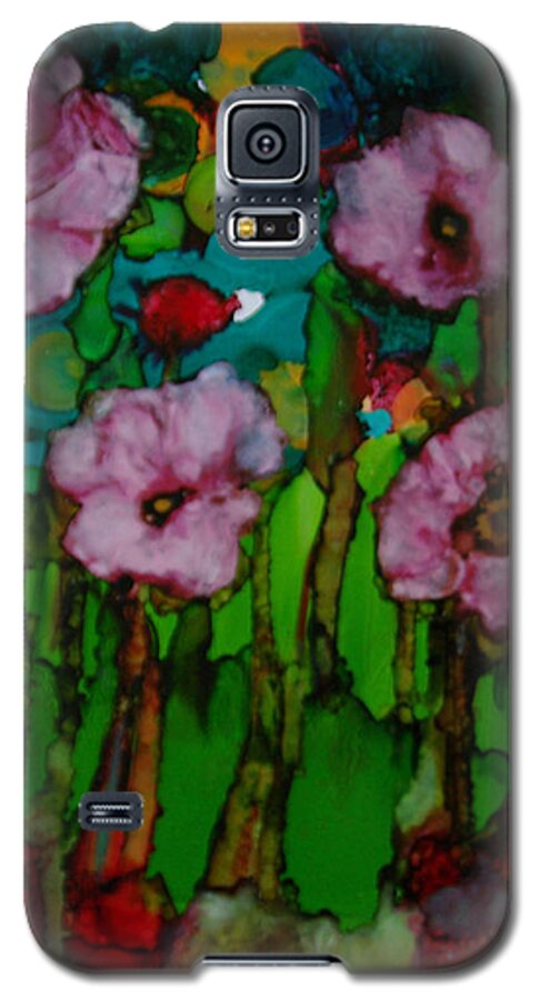Abstract Galaxy S5 Case featuring the painting Exotic flowers # 51. by Sima Amid Wewetzer