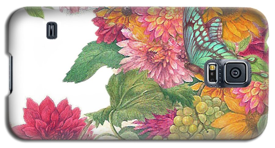 Sunflower Galaxy S5 Case featuring the painting Fall Florals with illustrated butterfly by Judith Cheng