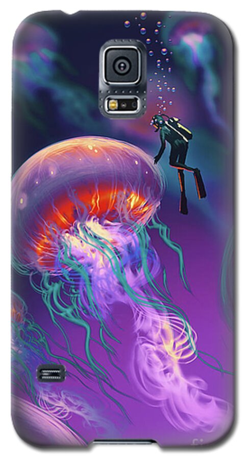 Acrylic Painting Galaxy S5 Case featuring the painting Fantasy Underworld by Tithi Luadthong