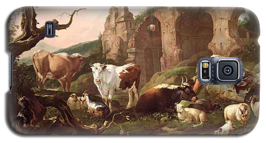 Farm Galaxy S5 Case featuring the painting Farm animals in a landscape by Johann Heinrich Roos