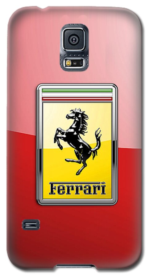 auto Badges Collection By Serge Averbukh Galaxy S5 Case featuring the photograph Ferrari 3D Badge-Hood Ornament on Red by Serge Averbukh