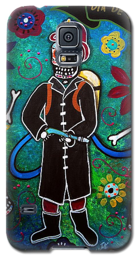 Dia Galaxy S5 Case featuring the painting Firefighter Day Of The Dead by Pristine Cartera Turkus