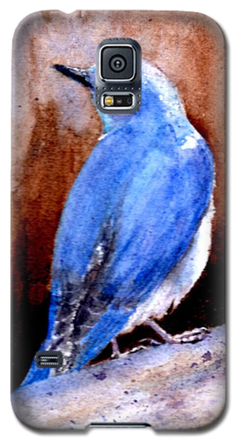 Bird Galaxy S5 Case featuring the painting Firehole Bridge Bluebird - Male by Marsha Karle