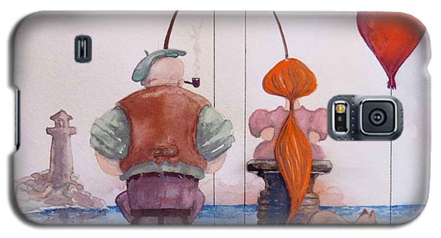 Fishing With Grandpa Galaxy S5 Case featuring the painting Fishing With Grandpa by Geni Gorani