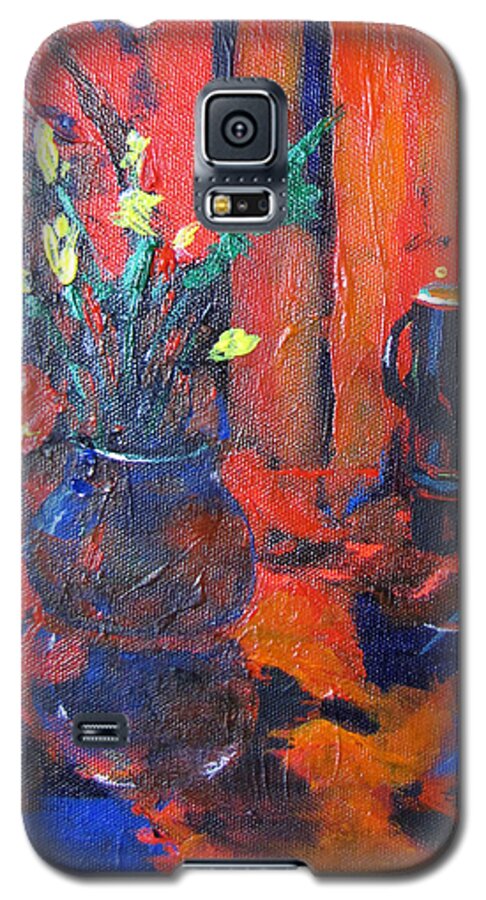 Flowers Galaxy S5 Case featuring the painting Flowers in Blue Vase by Gary Smith