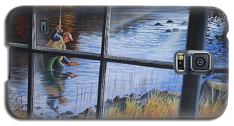 Fly Fishing Galaxy S5 Case featuring the painting Fly Fisher by Anthony J Padgett