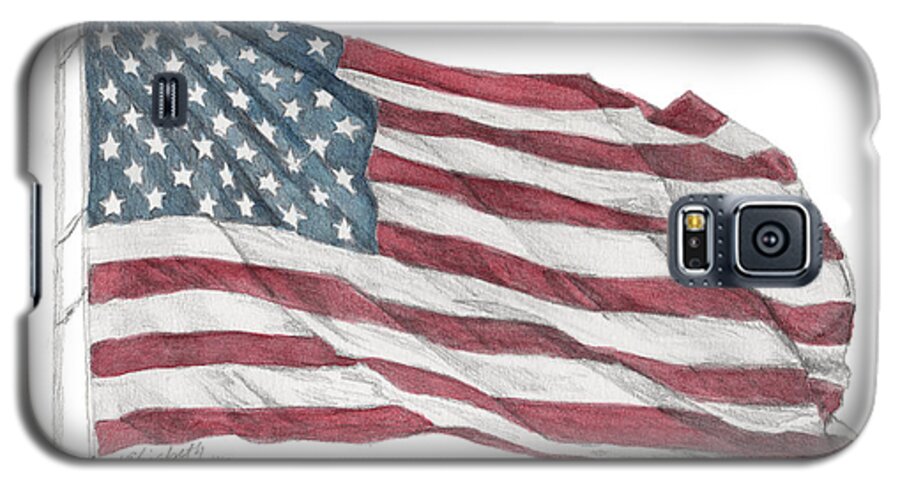 Flag Galaxy S5 Case featuring the painting Flying Free by Betsy Hackett