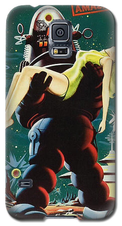 Forbidden Planet Galaxy S5 Case featuring the painting Forbidden Planet in CinemaScope retro classic movie poster portraite by Vintage Collectables