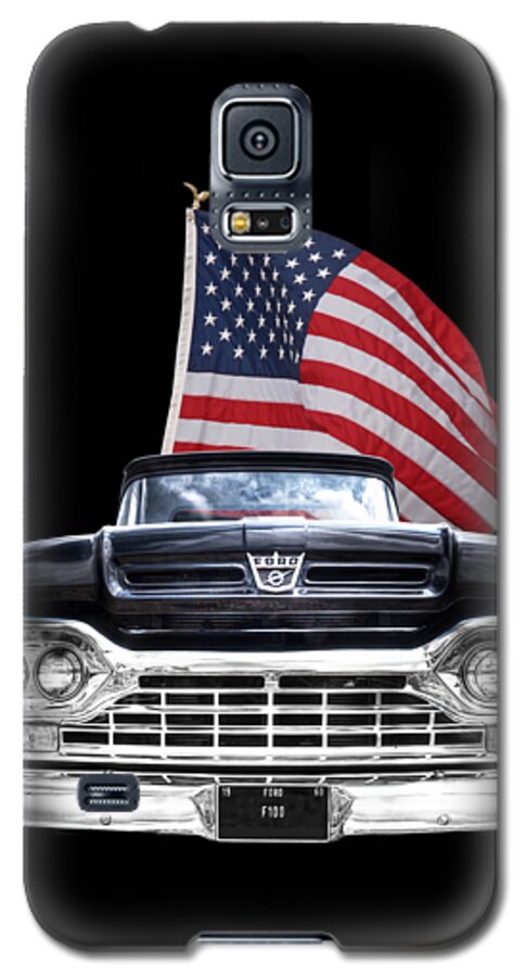 Ford F100 Galaxy S5 Case featuring the photograph Ford F100 With U.S.Flag On Black by Gill Billington