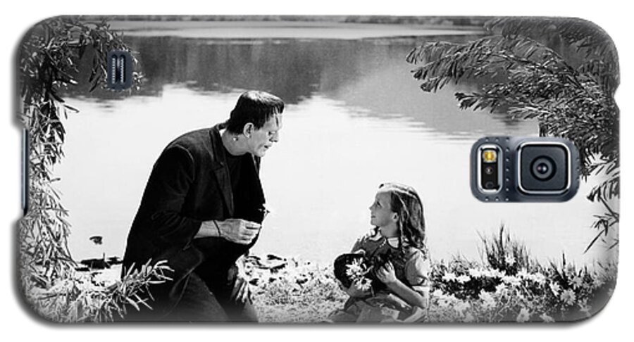 Frankenstein Galaxy S5 Case featuring the photograph Frankenstein by the lake with little girl Boris Karloff by Vintage Collectables