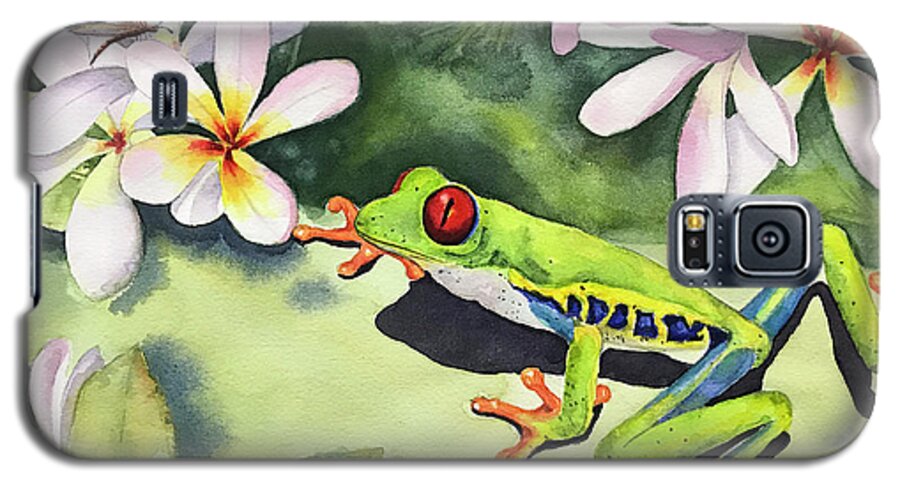 Frog Galaxy S5 Case featuring the painting Frog and Plumerias by Hilda Vandergriff
