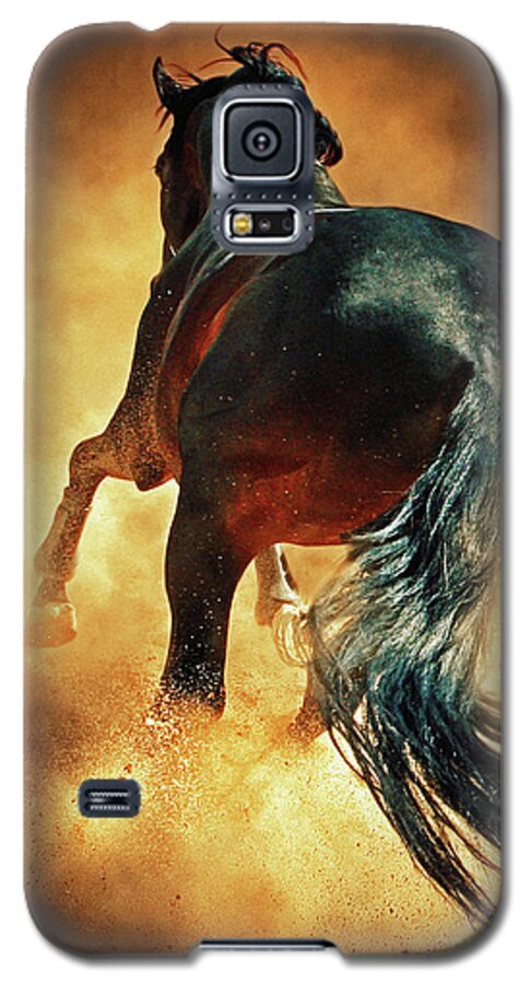 Horse Galaxy S5 Case featuring the photograph Galloping horse in fire dust by Dimitar Hristov