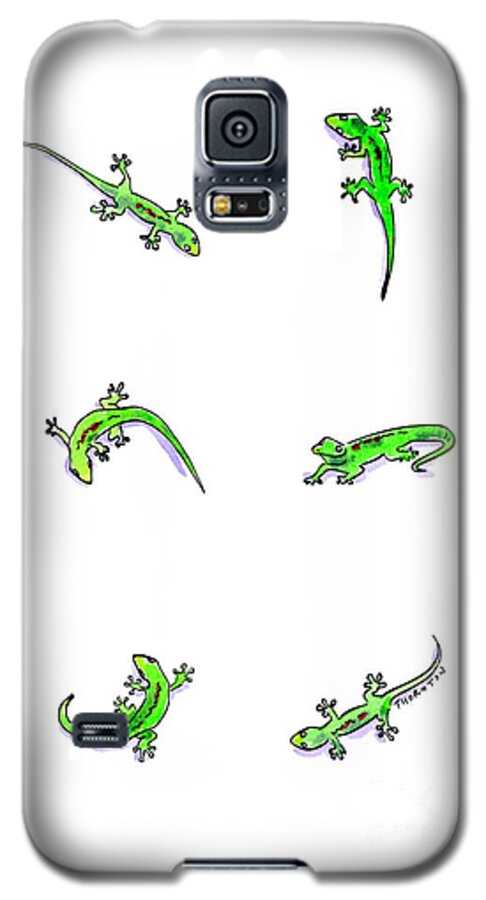 Gecko Galaxy S5 Case featuring the painting Gecko Play by Diane Thornton