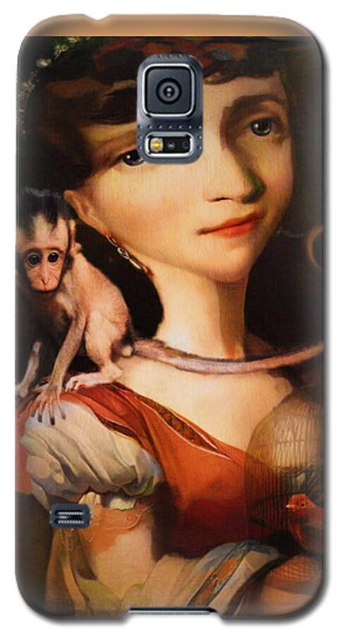 Digital Art Galaxy S5 Case featuring the photograph Girl with a Pet Monkey by Sharon Jones