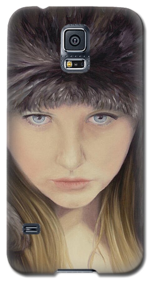 Girl; Fur Hat; Growing Up; Dreaming; Contemplation Galaxy S5 Case featuring the painting Girl with Fur Hat by Marg Wolf