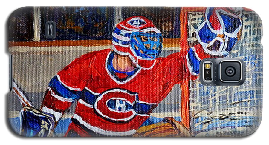 Hockey Galaxy S5 Case featuring the painting Goalie Makes The Save Stanley Cup Playoffs by Carole Spandau