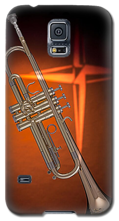 Trumpet Galaxy S5 Case featuring the photograph Gold Trumpet with Cross on Orange by M K Miller