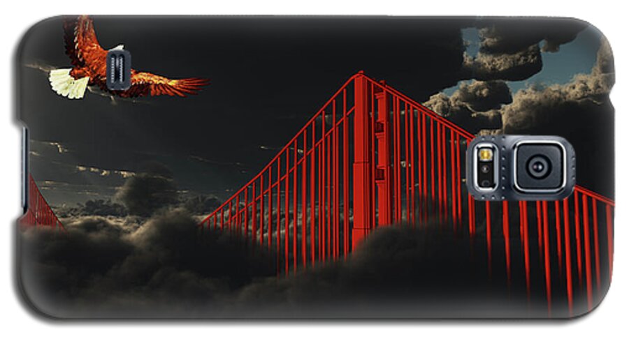 Gate Galaxy S5 Case featuring the digital art Golden Gate Bridge in Heavy Fog Clouds with Eagle by Bruce Rolff