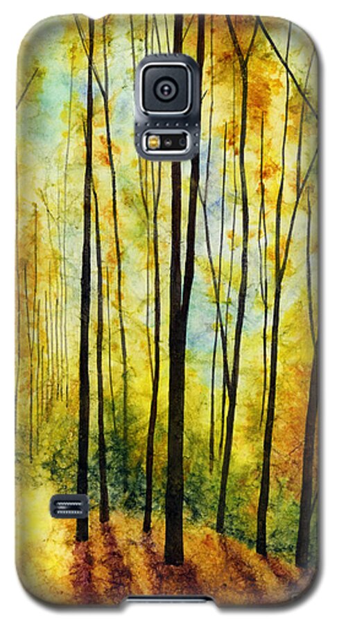 Yellow Galaxy S5 Case featuring the painting Golden Light by Hailey E Herrera