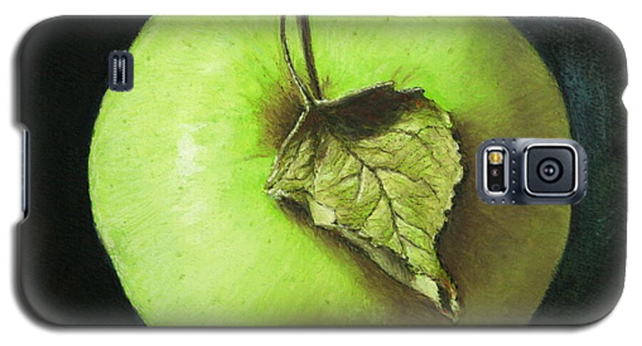 Oil Pastel Galaxy S5 Case featuring the painting Green Apple with Leaf by Marna Edwards Flavell
