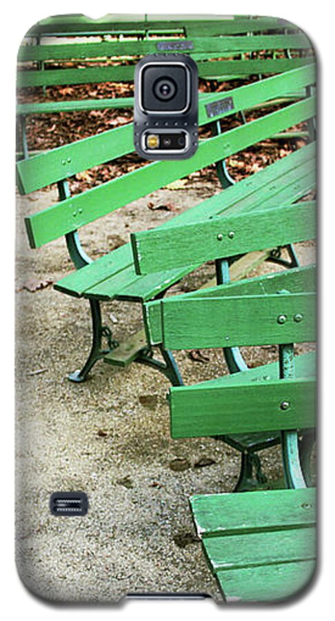 Green Galaxy S5 Case featuring the mixed media Green Benches- Fine Art Photo by Linda Woods by Linda Woods