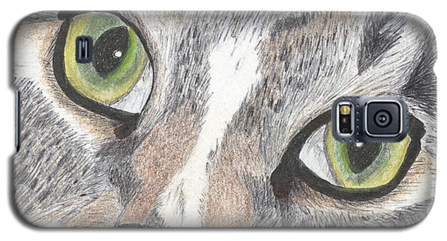Cat Galaxy S5 Case featuring the drawing Green Eyes by Arlene Crafton