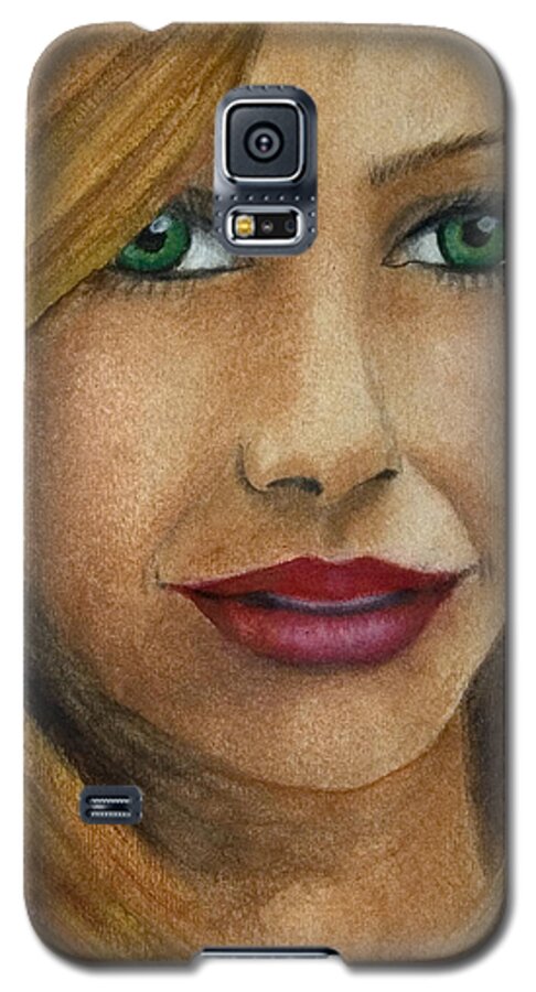 Green Eyed Woman Galaxy S5 Case featuring the painting Green Eyes Upclose by Barbara J Blaisdell