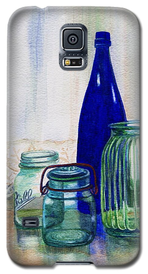 Green Jars Galaxy S5 Case featuring the painting Green Jars Still Life by Marilyn Smith