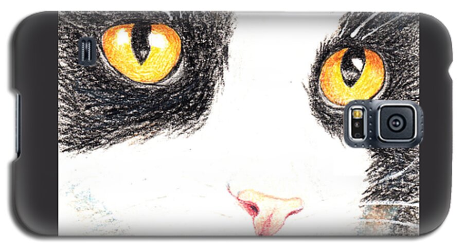 Cat Galaxy S5 Case featuring the drawing Happy Cat with the Golden Eyes by Terry Taylor