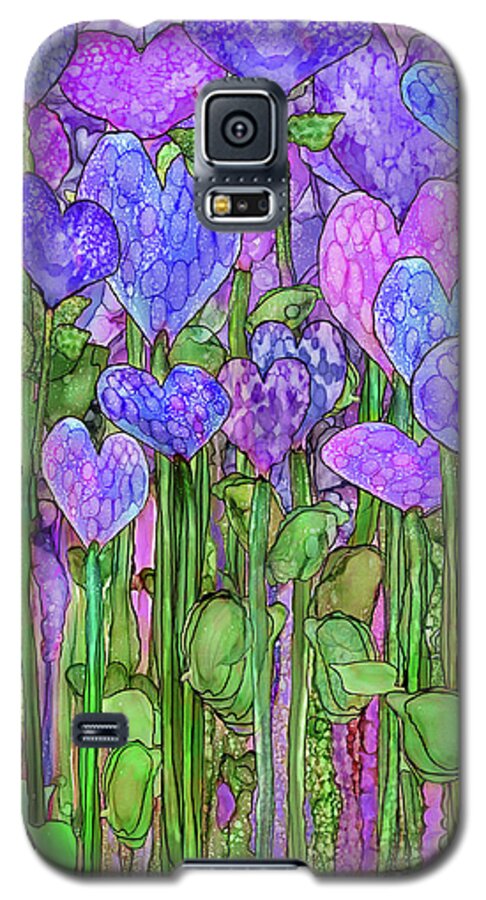 Carol Cavalaris Galaxy S5 Case featuring the mixed media Heart Bloomies 1 - Purple by Carol Cavalaris