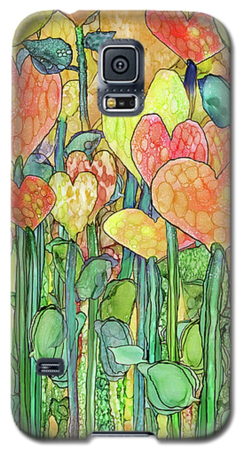 Carol Cavalaris Galaxy S5 Case featuring the mixed media Heart Bloomies 2 - Golden by Carol Cavalaris